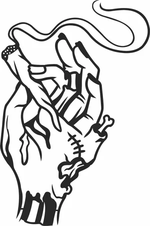 skeleton hand holding a rolled cigarette