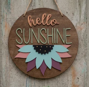 Hello Sunshine Layered Sunflower Round Door Hanger