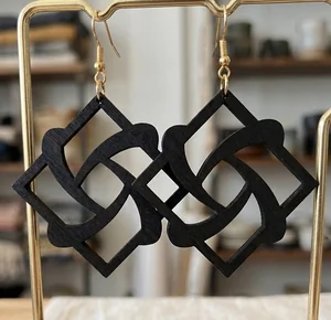 Geometric Laser-Cut Wooden Earrings