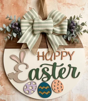 Layered "Happy Easter Egg Round Door Hanger