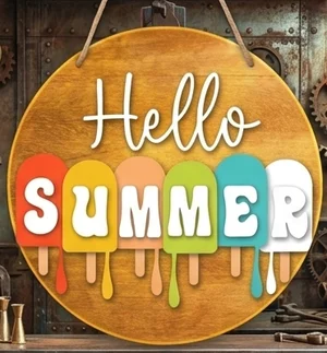 Hello Summer Popsicle Round Door Hanger
