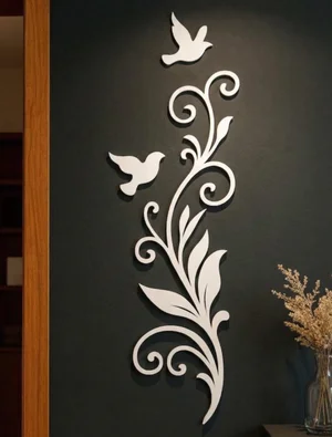 Bird and Floral Vine Vertical Wall Decor