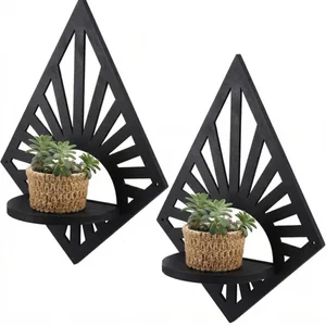 Geometric Diamond Sunburst Floating Wall Shelves