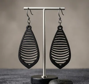 Teardrop Dangle Earrings with Horizontal Slatted Geometric Design