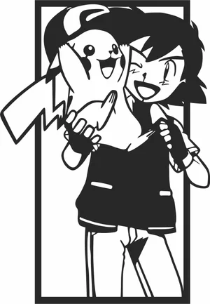 Ash and Pikachu Silhouette Vector Art
