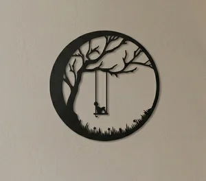 Boy on Tree Swing Moon Silhouette Vector Art