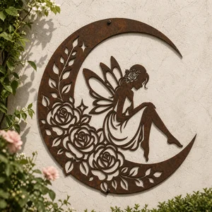 Fairy on Floral Crescent Moon Silhouette Vector Art