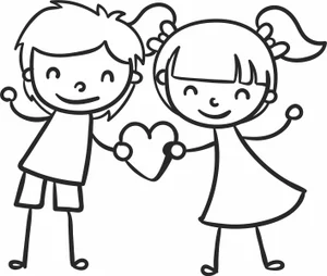 Cute Boy and Girl Holding Heart
