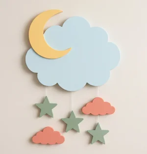Moon and Clouds Nursery Hanging Wall Decor Design