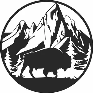 Circular Wild Bison Mountain Forest Nature Scene