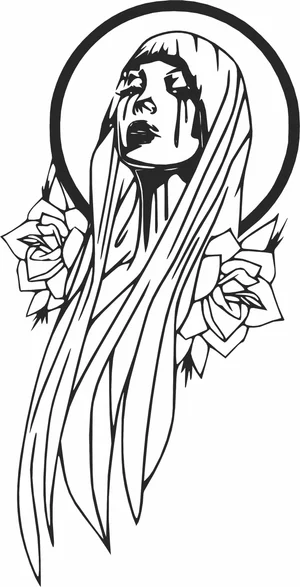 Crying Virgin Mary Crying Tears With Rose Flowers Halo Profile