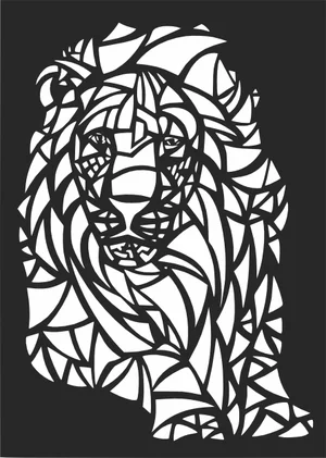 Geometric Abstract Stained Glass Styled Lion Head Mosaic Art