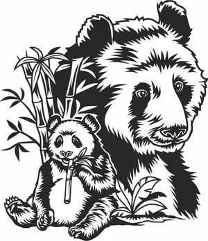 Giant Panda Mother Cub Bamboo Forest Nature Scene