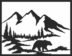 Grizzly Bear Mountain Forest Landscape Frame Scene