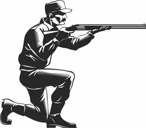 Kneeling Hunter Aiming Shotgun Rifle Retro Illustration