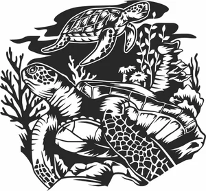 Sea Turtles Underwater Coral Reef Scene Graphic
