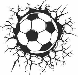 Soccer Ball Crashing Through Cracked Wall Graphic