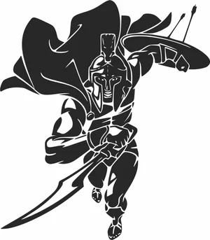 Spartan Warrior Charging With Sword Shield And Waving Cape