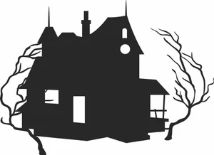 Spooky Haunted House Creepy Bare Trees Silhouette