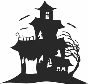 Spooky Haunted Mansion Castle Bats Gnarled Tree Silhouette