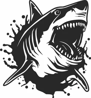 Great White Shark Open Mouth Water Splash Silhouette