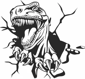 Roaring Dinosaur T Rex Crashing Through Wall Silhouette