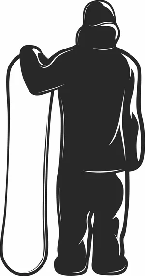 Snowboarder Standing Back View Holding Deck Silhouette