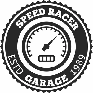 Speed Racer Garage Speedometer Round Retro Jagged Badge