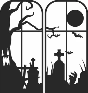 Halloween Cemetery Window Bats Sign
