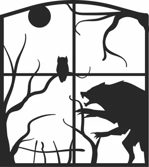 Halloween Werewolf Owl Window Sign