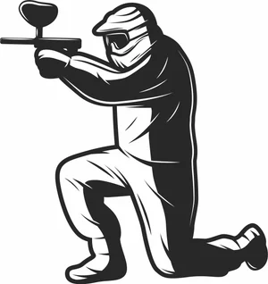 Kneeling Paintball Player Aiming Gun Illustration
