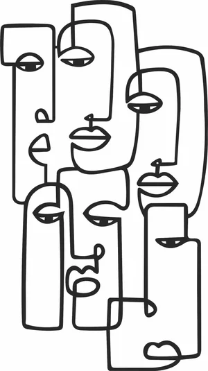 Abstract Multiple Faces Continuous One Line Art Silhouette