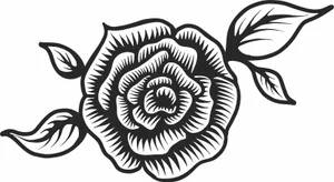 Blooming Rose Flower with Leaves Outline Silhouette