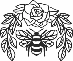 Bumblebee with Rose Flower Garland Wreath Silhouette