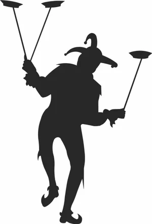 Circus Jester Juggling Spinning Plates Silhouette