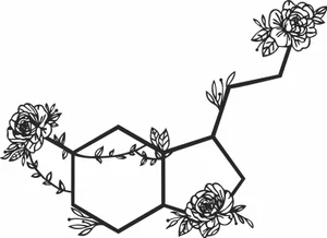 Floral Serotonin Molecule Chemistry Structure Line Art Silhouette