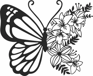 Half Floral Butterfly Silhouette