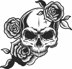 Human Skull with Blooming Roses Floral Silhouette