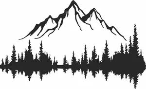 Mountain Peak with Pine Forest Lake Reflection Silhouette
