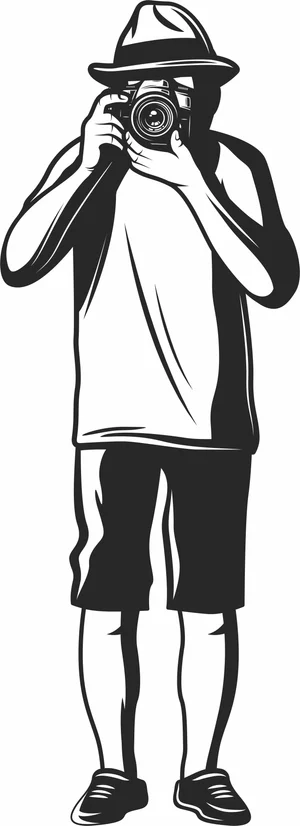 Photographer Holding Camera Taking Photo Outline Silhouette