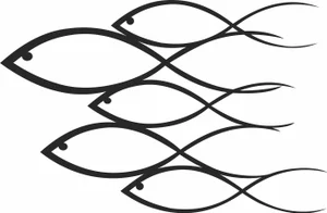 School of Swimming Fish Line Art Silhouette