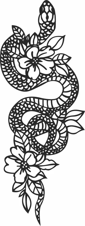 Snake with Flowers Floral Silhouette
