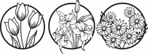 Three Round Floral Bouquets Silhouette
